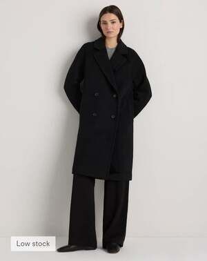 Quince Wool Cashmere Double-Breasted Slouch Coat in Black size M